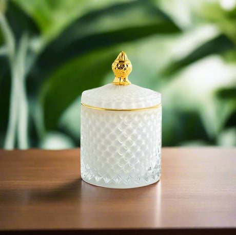 White Glass Sugar Dish with Gold Accent | 350ml Capacity | Round Shape | Elegant and Classy Design- Furaha Finds Kenya