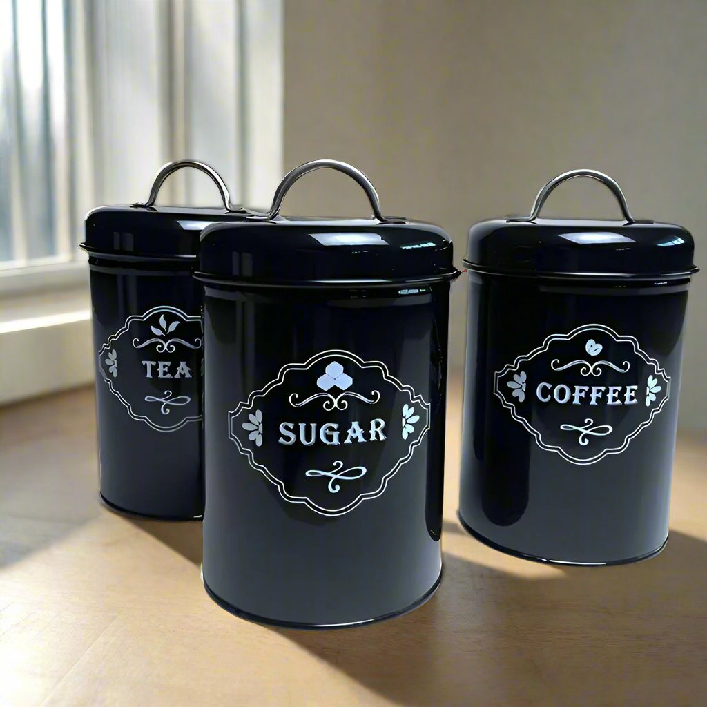 Metallic 3 piece 1.0L Capacity Coffee Storage Canisters with Stainless Steel Handle