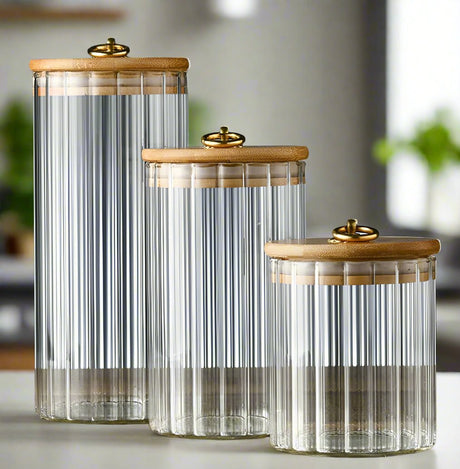 3 Piece Glass Storage Jars with Bamboo Lids- Furaha Finds Kenya