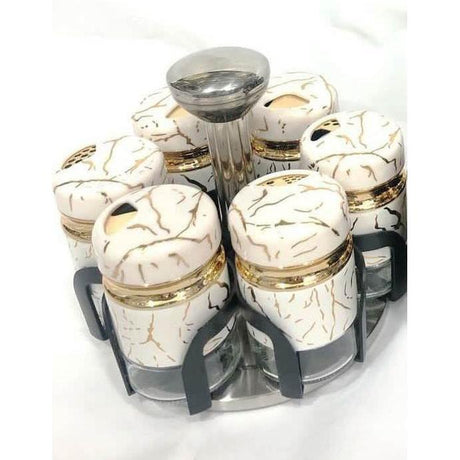 7-Piece Marble Rotating Spice Jars | Kitchen | Home Decor | Efficient Kitchen Spice Storage Organizer- Furaha Finds Kenya