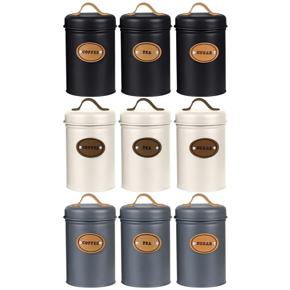 High Quality Galvanized Iron 3 Piece Alloy Canister Set with Leather Accents | Kitchen Storage Organizer| Multiple Colors