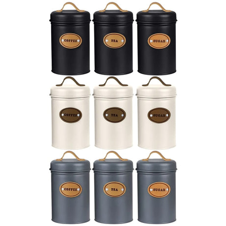 High Quality Galvanized Iron 3 Piece Alloy Canister Set with Leather Accents | Kitchen Storage Organizer| Multiple Colors
