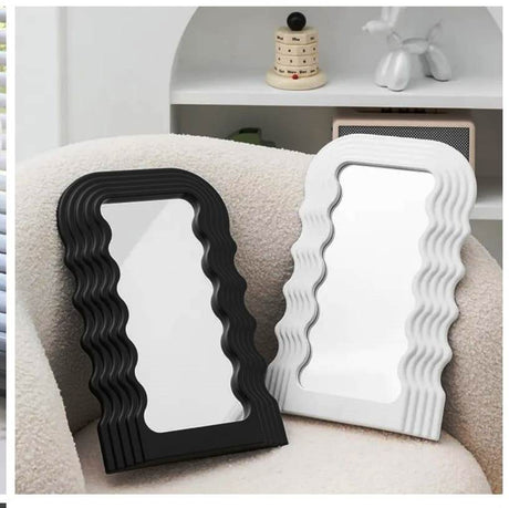 Tabletop Wavy Mirror | Black & White | 26cm x 42cm | Ideal for use on Vanities, Desks, Dressers