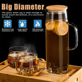 Transparent 1700ml Glass Borosilicate Water Pitcher Jug with Handle and Bamboo Lid | Multifunctional | Juice, Milk, Black Tea, Coffee
