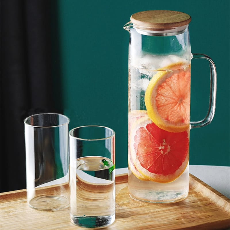 Transparent 1700ml Glass Borosilicate Water Pitcher Jug with Handle and Bamboo Lid | Multifunctional | Juice, Milk, Black Tea, Coffee