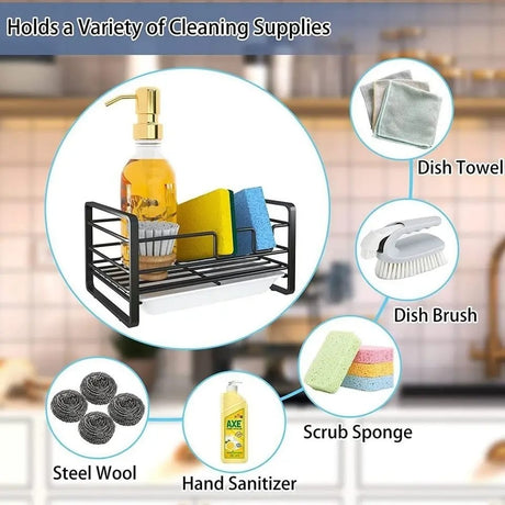 Sink Caddy with Water Removable Drain Tray, Kitchen accessories, Rust proof, Easy Clean accessories, Bathroom Tray, Sponge Holder, Black- Furaha Finds Kenya