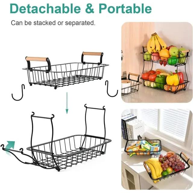 2 Tier Detachable & Portable Nordic Metallic Fruit, Vegetable Basket Rack | Multifunctional | Kitchen, Living Room, Dining Room, Living Room-Furaha Finds