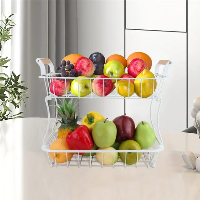 2 Tier Detachable & Portable Nordic Metallic Fruit, Vegetable Basket Rack | Multifunctional | Kitchen, Living Room, Dining Room, Living Room-Furaha Finds