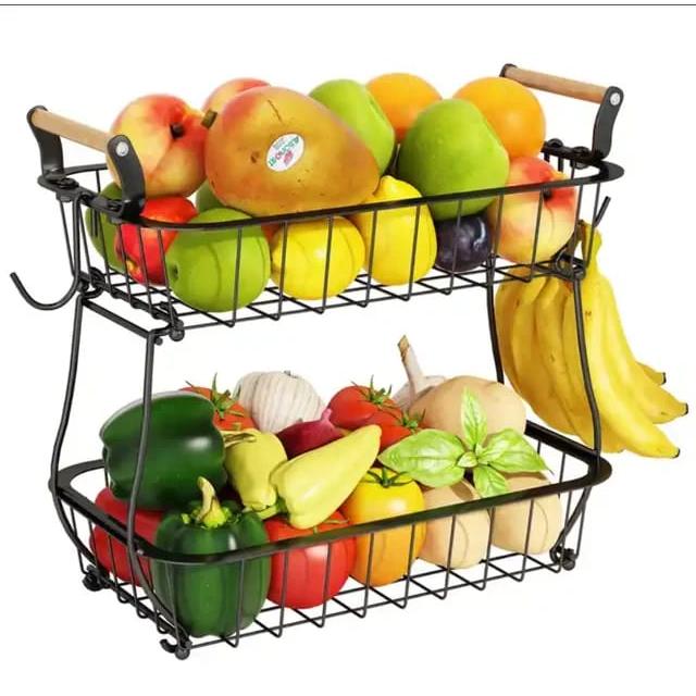 2 Tier Detachable & Portable Nordic Metallic Fruit, Vegetable Basket Rack | Multifunctional | Kitchen, Living Room, Dining Room, Living Room-Furaha Finds