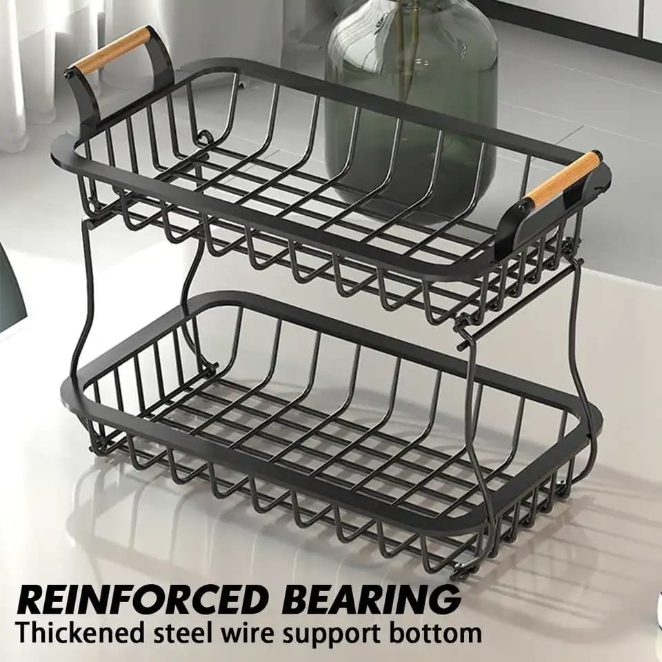 2 Tier Detachable & Portable Nordic Metallic Fruit, Vegetable Basket Rack | Multifunctional | Kitchen, Living Room, Dining Room, Living Room-Furaha Finds