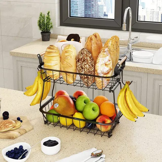 2 Tier Detachable & Portable Nordic Metallic Fruit, Vegetable Basket Rack | Multifunctional | Kitchen, Living Room, Dining Room, Living Room-Furaha Finds