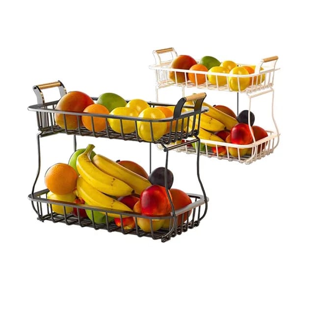 2 Tier Detachable & Portable Nordic Metallic Fruit, Vegetable Basket Rack | Multifunctional | Kitchen, Living Room, Dining Room, Living Room-Furaha Finds