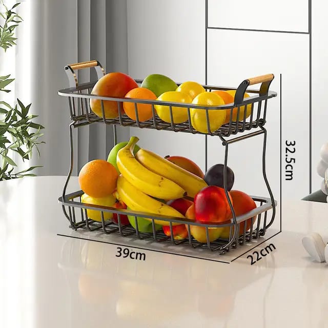 2 Tier Detachable & Portable Nordic Metallic Fruit, Vegetable Basket Rack | Multifunctional | Kitchen, Living Room, Dining Room, Living Room-Furaha Finds