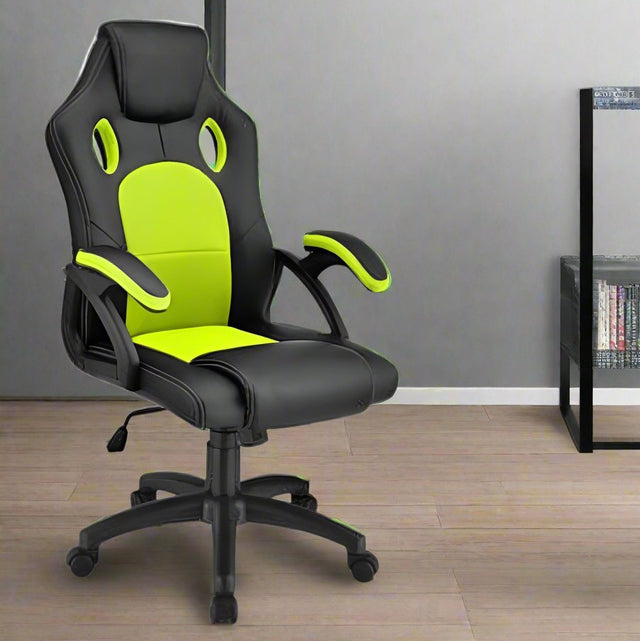 Rotatable Gaming PU Leather Office Armchair - Black, Green, Red | Ergonomic Study Chair for Home Office | Gaming Setups, Home Offices, Study Rooms.