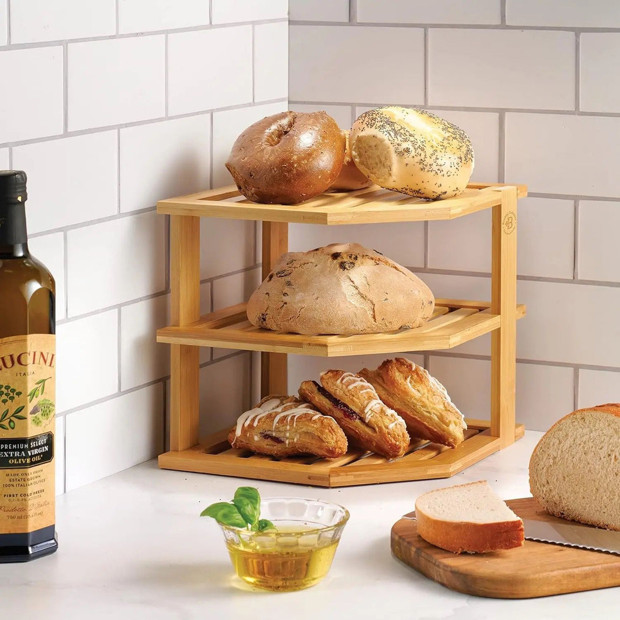 Multifunctional 3-Tier Corner Bamboo Kitchen Storage Spice Rack Space Optimized & Strong