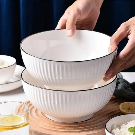 High Quality 6 Inch White Ceramic Soup Bowls with Black Rim | Set of 6 | Elegant White with Black Rim- Furaha Finds Kenya