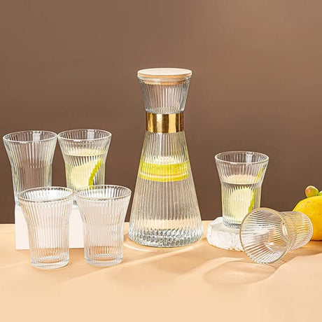 7 Piece Clear Borosilicate Ribbed Flute Shaped Carafe Glass Set | 1 Carafe & 6 Glasses- Furaha Finds Kenya