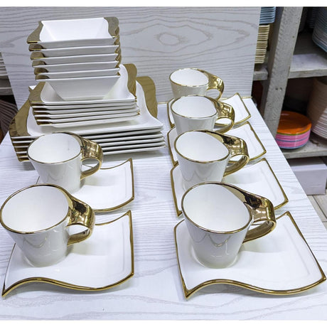 Elegant White 30 Piece Dinner Set with Gold Rim | Includes Plates, Side Plates, Bowls, Cups, and Saucers- Furaha Finds Kenya