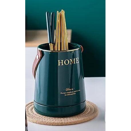 Elegant Ceramic Cutlery Multipurpose Holder with Draining Tray | White & Green | Ideal for organizing cutlery, utensils, and other kitchen tools- Furaha Finds Kenya