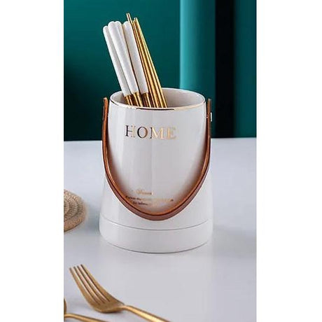 Elegant Ceramic Cutlery Multipurpose Holder with Draining Tray | White & Green | Ideal for organizing cutlery, utensils, and other kitchen tools- Furaha Finds Kenya