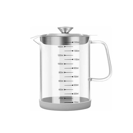 High Borosilicate Glass Oil Jar with Fine Mesh Strainer | 1500ml Capacity | NonSlip Base | Oil Separator & Storage Tank- Furaha Finds Kenya