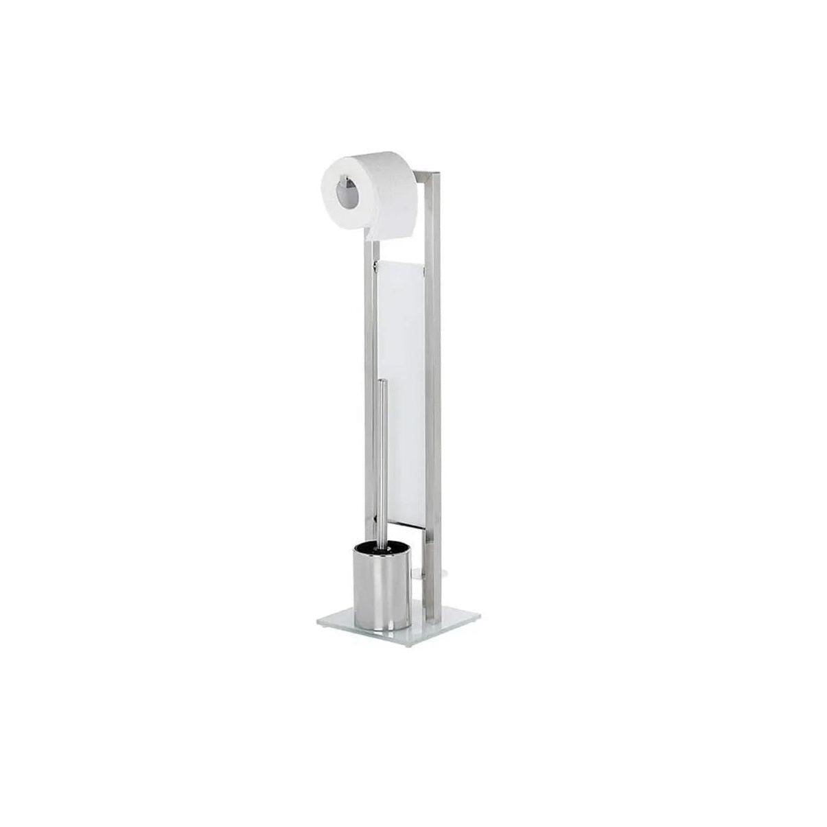 Free Standing 304 Stainless Steel Tissue Holder & Toilet Brush Set Elegant & Fashionable Metal Tissue Holder Silver & Black