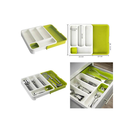 Drawer Store | Organizer Expandable Cutlery Tray Green & White- Furaha Finds Kenya