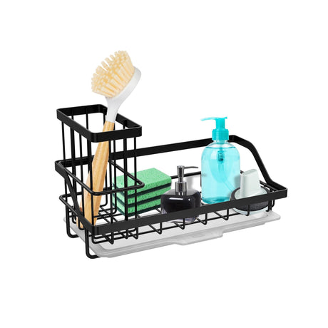 Stainless Steel Kitchen Sink Drain Rack Multi Functional Faucet Holder & Sponge Shelf, Black- Furaha Finds Kenya