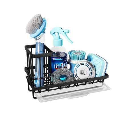 Stainless Steel Kitchen Sink Drain Rack Multi Functional Faucet Holder & Sponge Shelf, Black- Furaha Finds Kenya