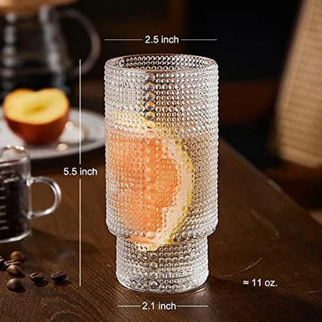 Embossed Vintage Glass Cup with Bamboo Lid, Straw, and Cleaning Brush 320ml Capacity- Furaha Finds Kenya