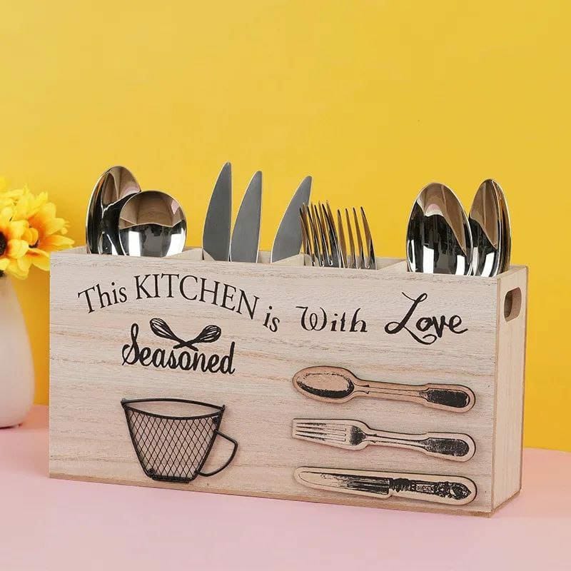 Wooden Kitchen Utensils Holder Durable Solid Wood Cutlery Organizer for Countertop Storage- Furaha Finds Kenya
