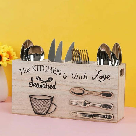 Wooden Kitchen Utensils Holder Durable Solid Wood Cutlery Organizer for Countertop Storage- Furaha Finds Kenya
