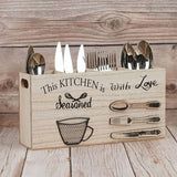Wooden Kitchen Utensils Holder Durable Solid Wood Cutlery Organizer for Countertop Storage- Furaha Finds Kenya