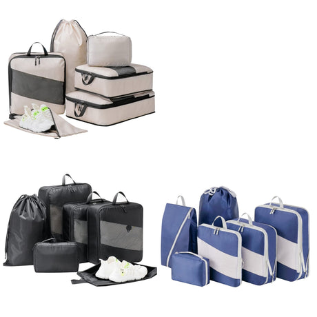 Furaha Finds 6pcs set compression travel bag made from waterproof polyester. Lightweight and space-saving packing cubes for organized and efficient travel