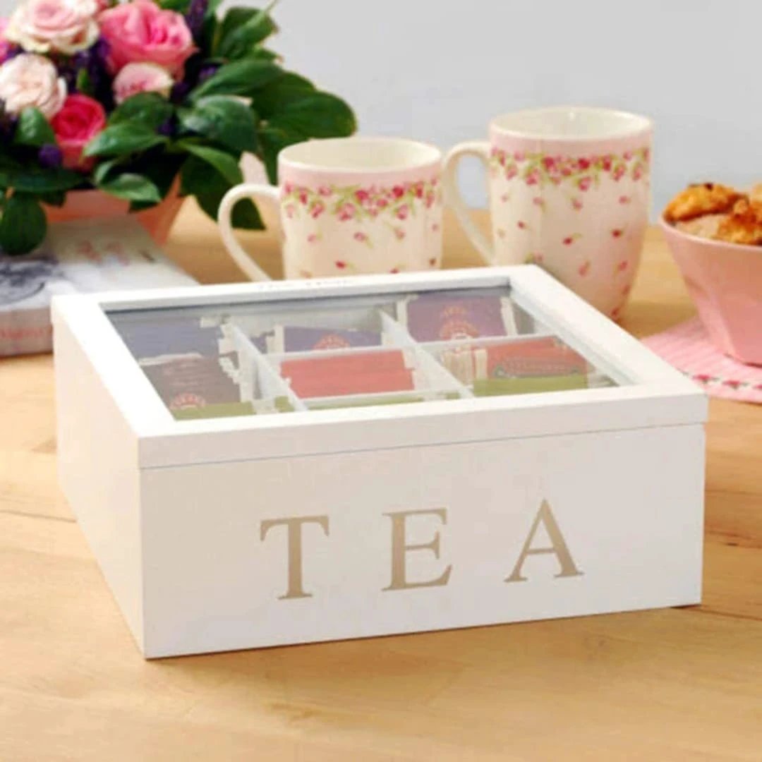 9-Grid Bamboo Tea Bag Organizer – Wooden Storage Box with Visible Lid kitchen counter Kitchen Counter & Beverage Station Organizers