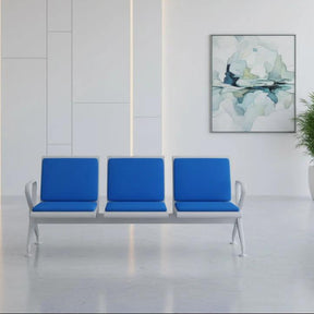 3-Seater Waiting Chair - Blue Cushioned Reception Seating Home & Garden Table & Bar Stools
