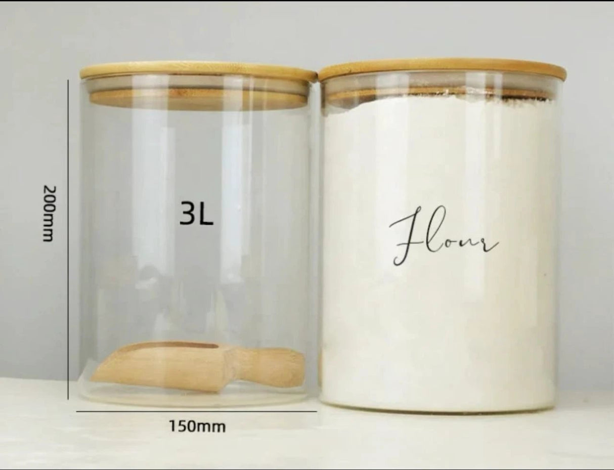 3.2 Liters Borosilicate Glass Storage Jar with Airtight Bamboo Lid Kitchenware Food Storage Containers