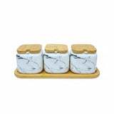 3pcs Ceramic Condiment Set With Lids Spoons & Tray Kitchenware Condiment Shakers