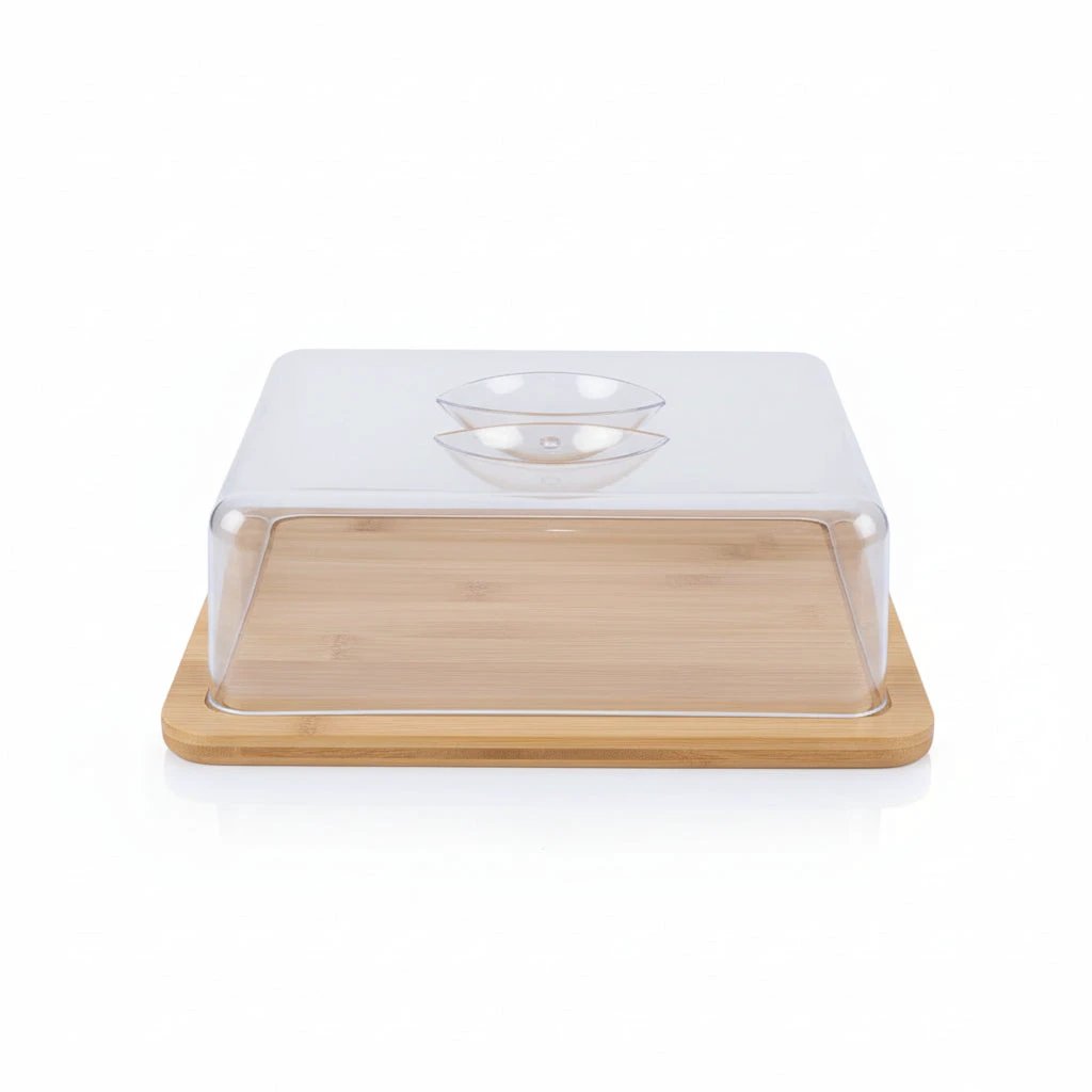 Rectangle Bamboo Food Tray with Acrylic Lid – 28cm Kitchenware Serving Trays
