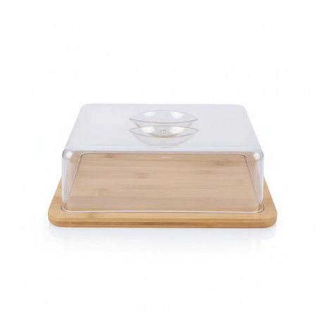 Rectangle Bamboo Food Tray with Acrylic Lid – 28cm Kitchenware Serving Trays
