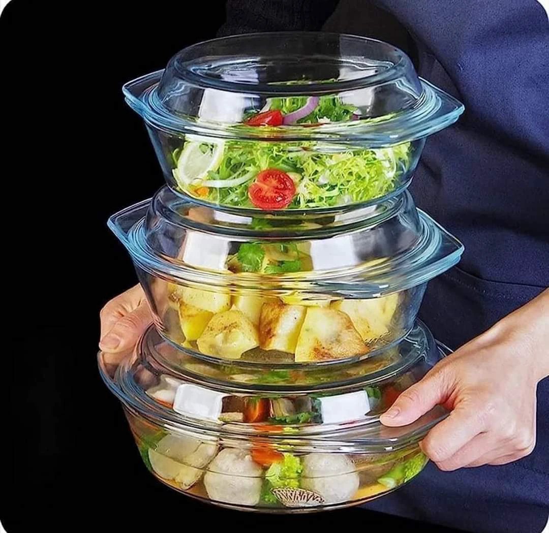3 Pcs Set High Borosilicate Glass Casserole with Lid Kitchen & Dining Casserole Dishes
