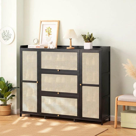 26 Pairs Wooden Bamboo Shoe Cabinet - Black & Brown Furniture Storage Cabinets & Lockers