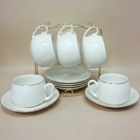 Porcelain Cup Saucer Set with Gold Rim Kitchen & Dining Tea Sets