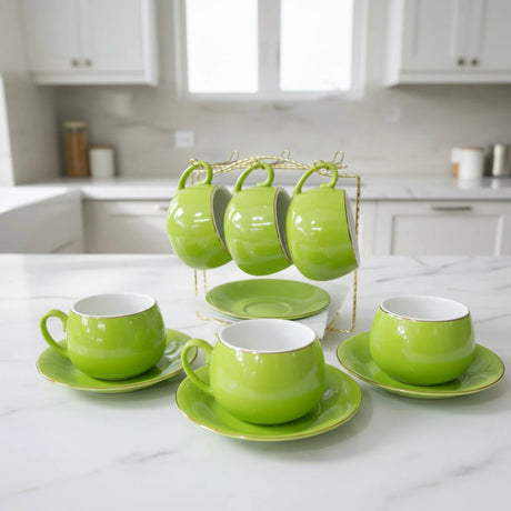 Porcelain Cup Saucer Set with Gold Rim Kitchen & Dining Tea Sets