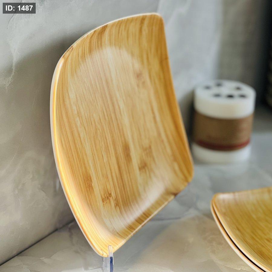 Quality Squared Bamboo Design Melamine Dinner Plates 12 Pieces Set