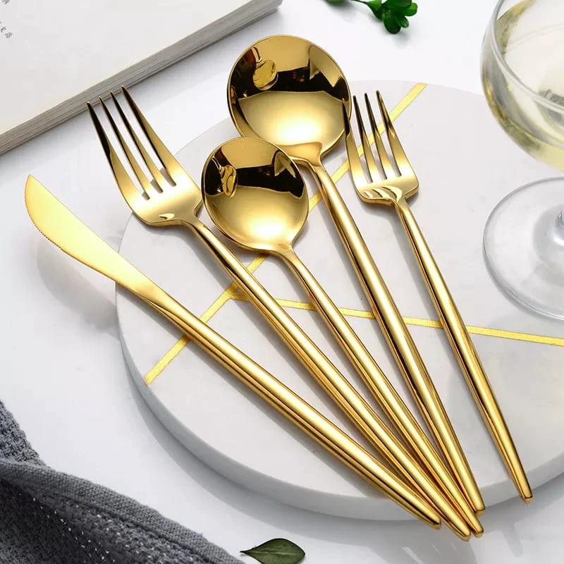 24 Piece Gold Slim Cutlery Set Kitchen & Dining Flatware Sets
