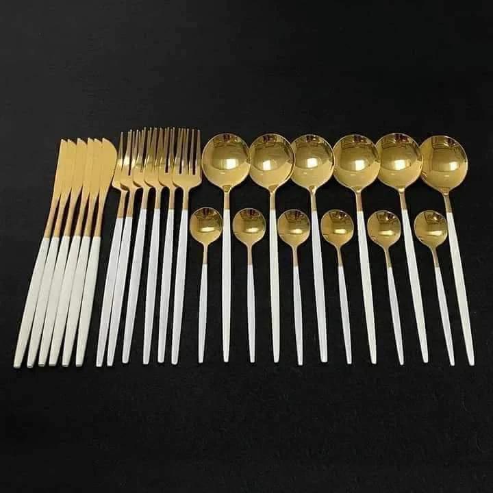 24 Piece Gold Slim Cutlery Set Kitchen & Dining Flatware Sets
