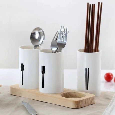 Cutlery Organizer 3 Piece Set with Oak Base Kitchen Utensil Holder Kitchen & Dining Kitchen Utensil Holders