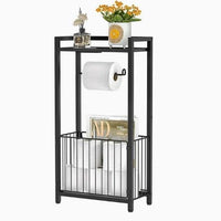 Black Metal Toilet Paper Holder with Storage Shelf Wall-Mounted Home & Garden Toilet Paper Holders