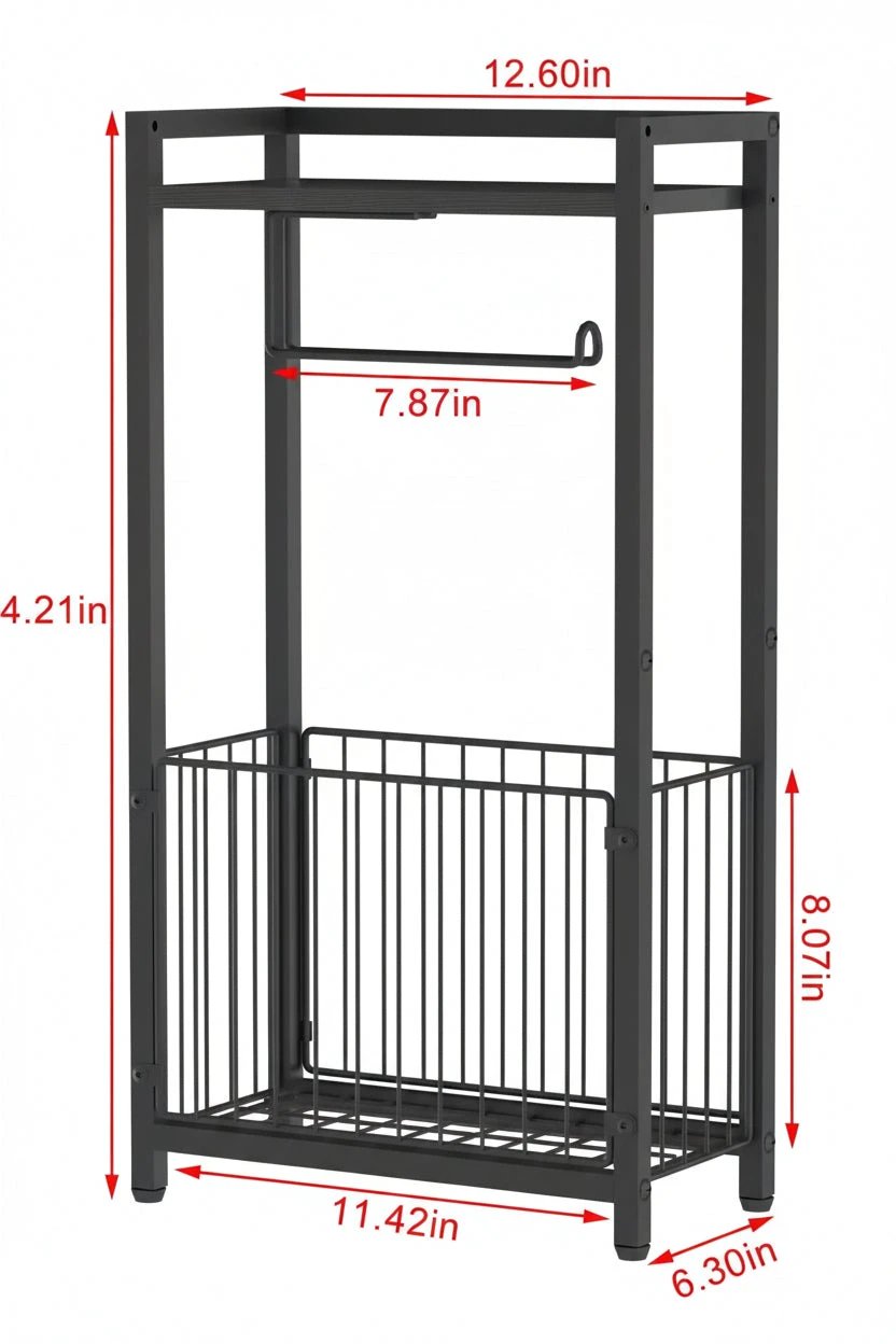 Black Metal Toilet Paper Holder with Storage Shelf Wall-Mounted Home & Garden Toilet Paper Holders